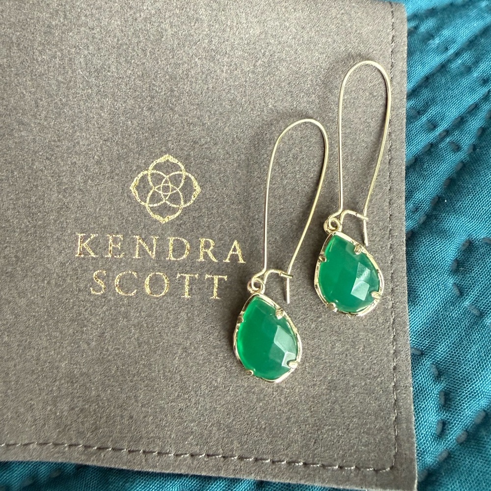 Kendra Scott Teardrop Earrings in Green and Gold